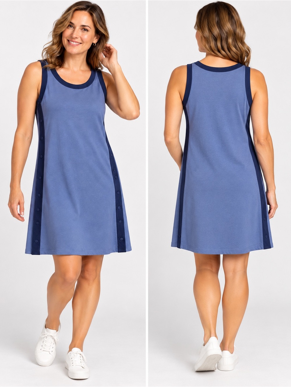 Spartina 449 Blue Navy Colorblock Sleeveless Snap Side Dress L